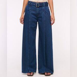 [W33Ins28”]Abercrombie & Finch Women's Blue High Rise Wide-Leg Belt Jeans
